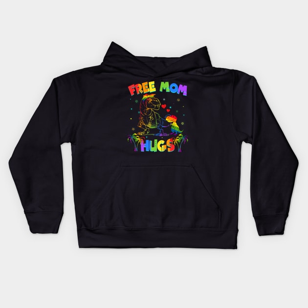 Free Mom Hugs Saurus LGBT Pride Kids Hoodie by Terryeare